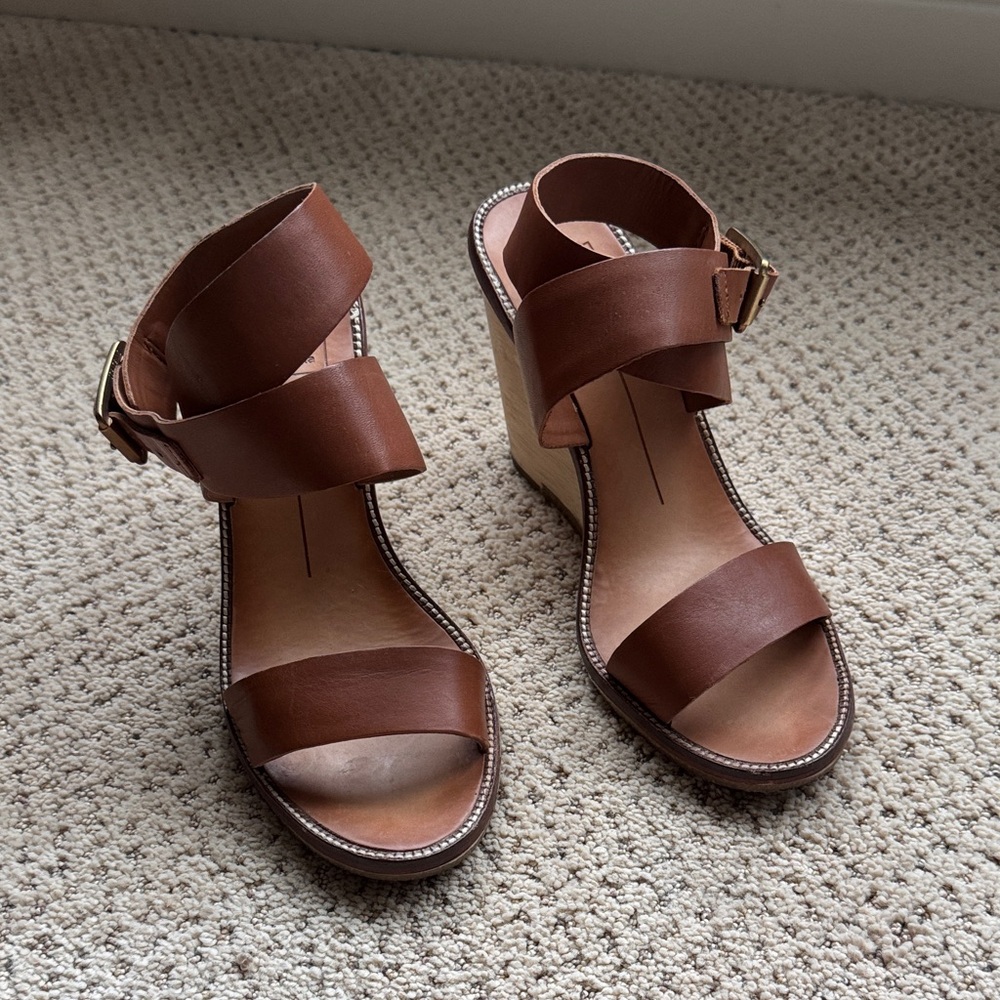 Dolce Vita Brown Leather Wedge Sandals